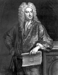 Sir John Vanbrugh, graviert von John Faber dem Jüngeren, 1727